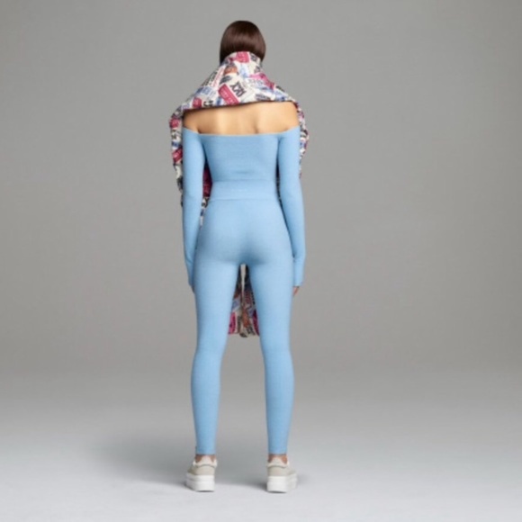 NWT Ivy Park x Adidas Light Blue 3 Stripes Terry Tight Legging - Picture 3 of 11